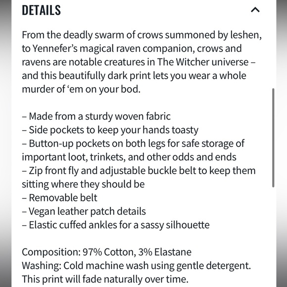 CROW SWARM CARGO PANTS LIMITED BLACKMILK NWOT SIZE 8 COMES WITH BELT - Picture 5 of 9